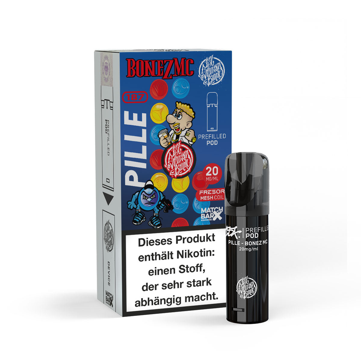 e-liquid pod 187 strassenbande mit 20mg nikotin pille bonez mc