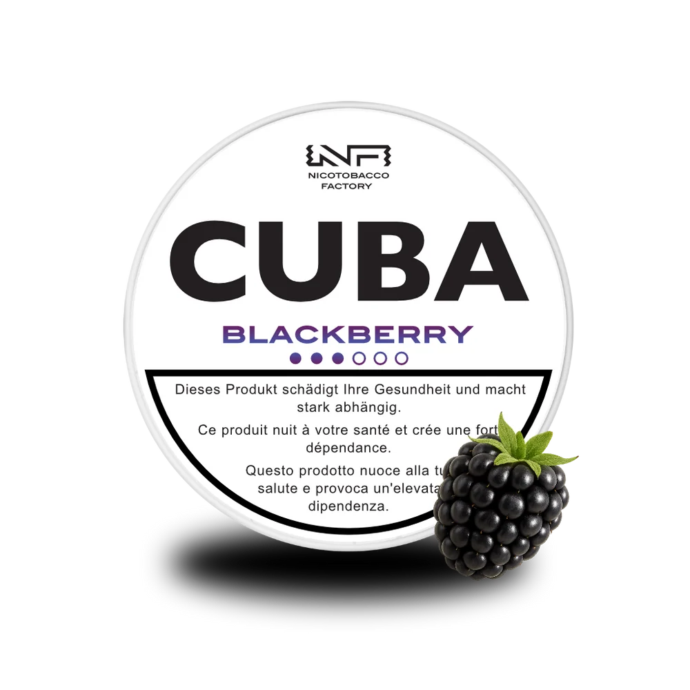 CUBA Snus White Blackberry – tabakfreie Nicotine Pouches mit intensivem Brombeer-Aroma im Slim-Format, bis 16 mg Nikotin