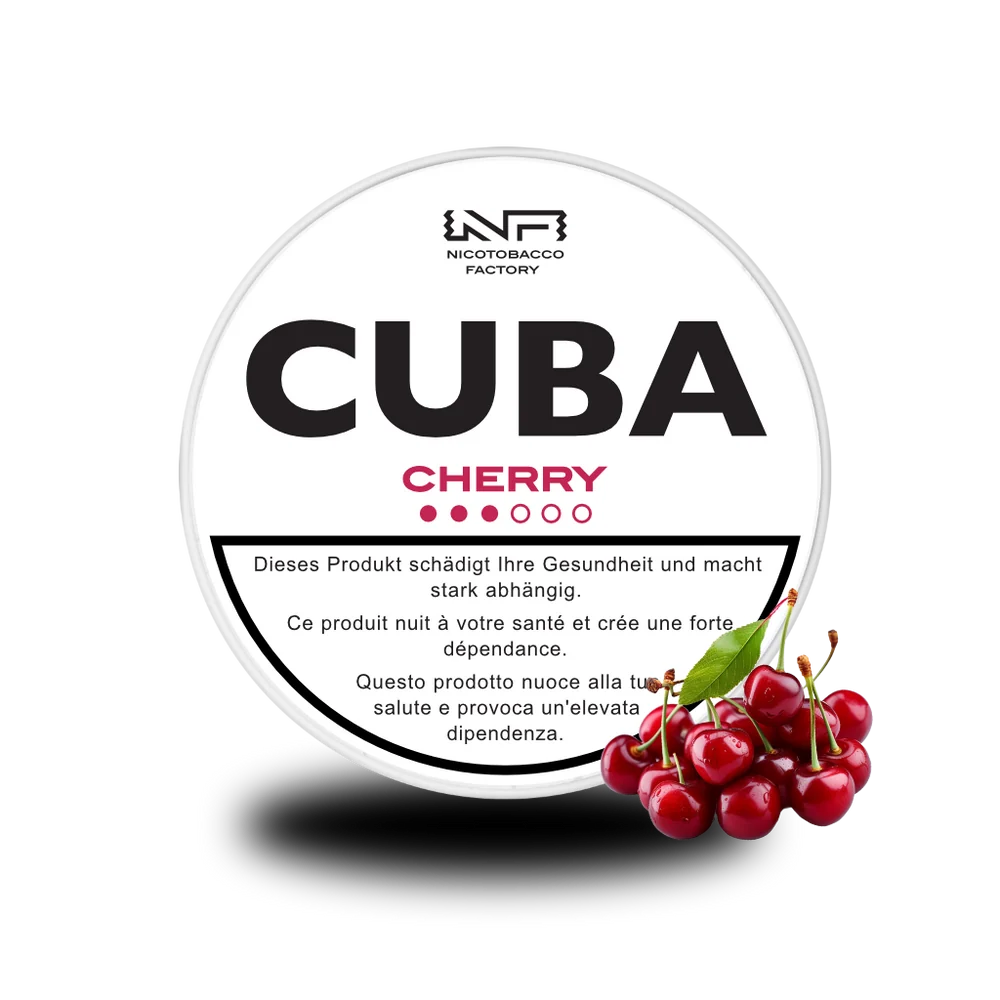 CUBA Snus White Cherry – tabakfreie Nicotine Pouches mit fruchtigem Kirsch-Aroma im Slim-Format, bis 16 mg Nikotin