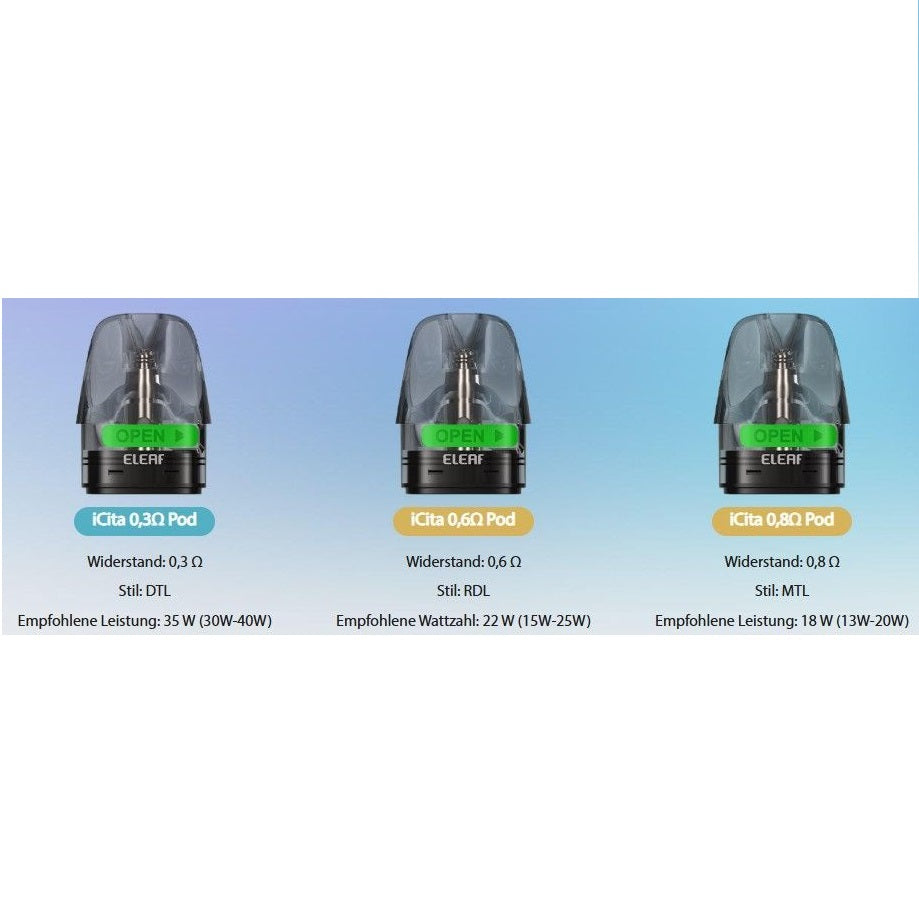 e-zigarette eleaf icita pods in 3 ohm stärken