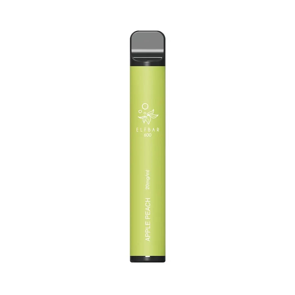 elf bar einweg vape mit 600 puffs und 20mg nikotin mit dem aroma apfel pfirsich