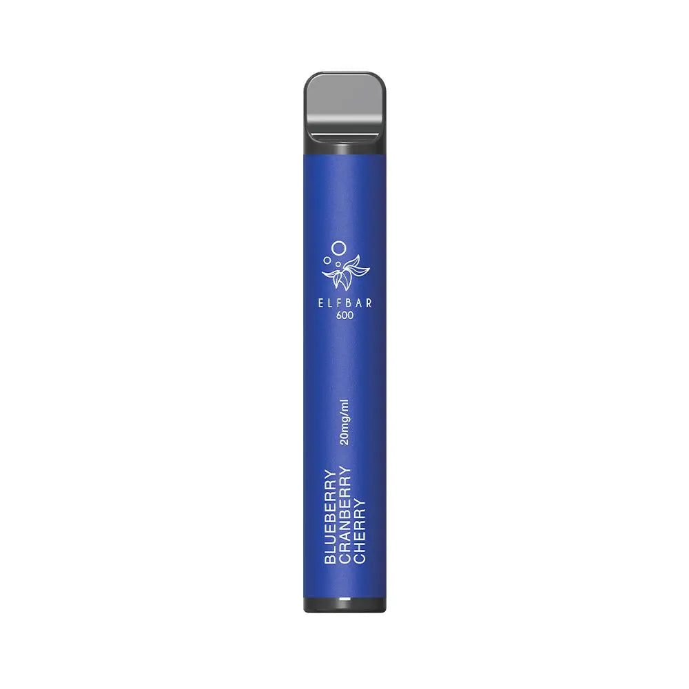 elf bar einweg vape mit 600 puffs und 20mg nikotin mit dem aroma blaubeere preisselbeere kirsche