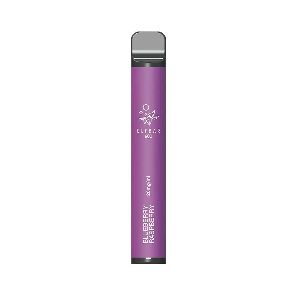 elf bar einweg vape mit 600 puffs und 20mg nikotin mit dem aroma blaubeere himbeere
