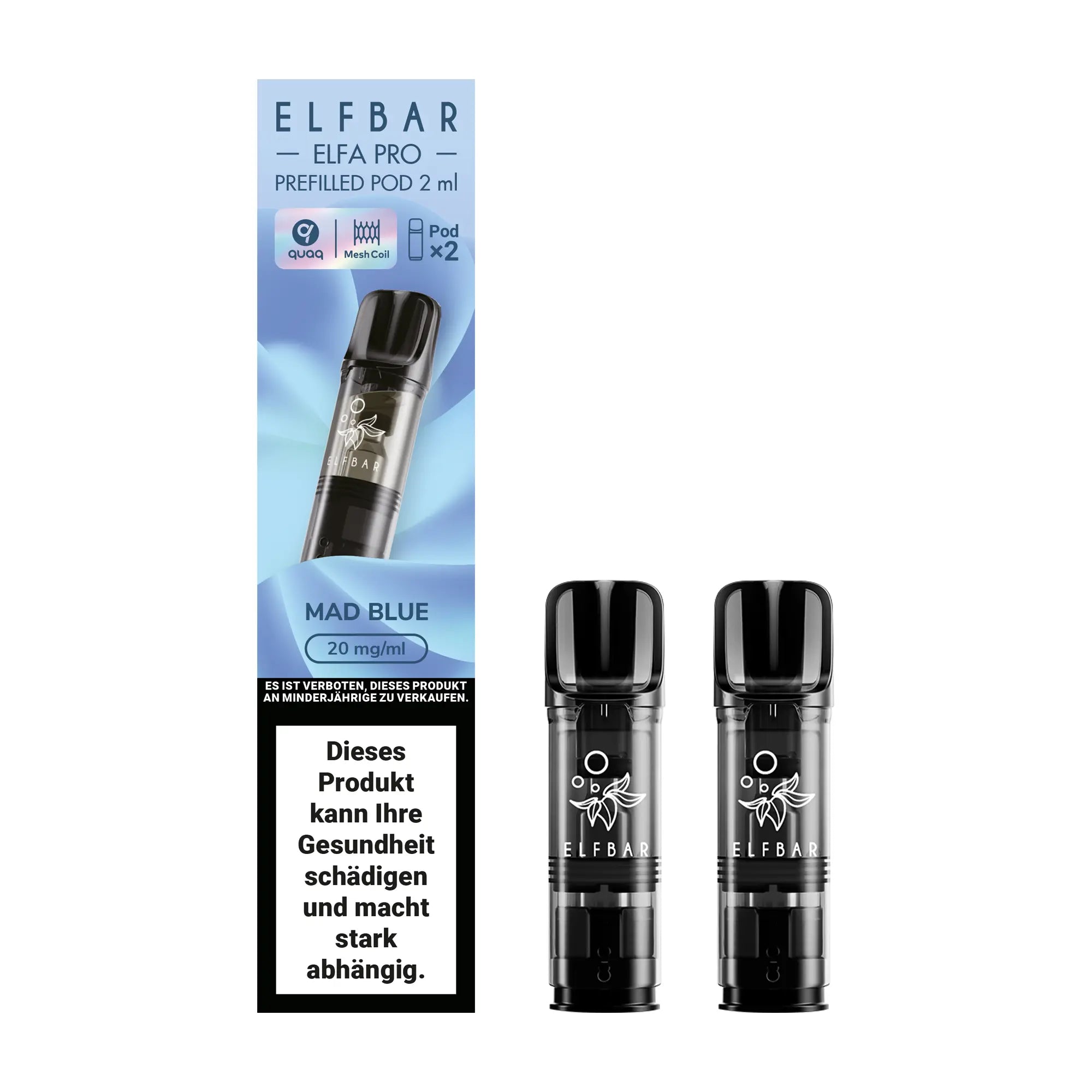 elfbar elfa pro pods 20mg mit mad blue aroma, 2 pods mit 1200 puffs