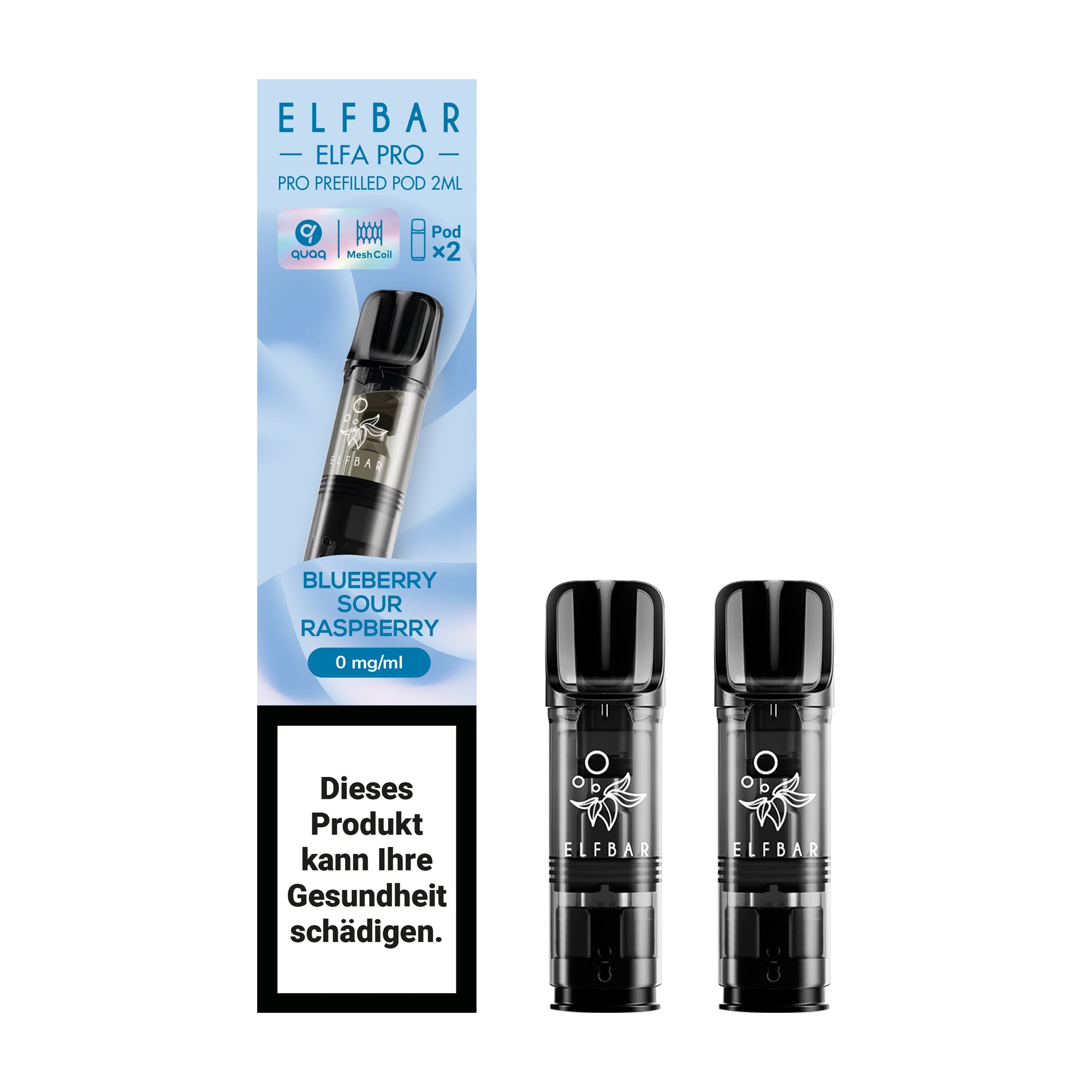 elfbar elfa pro pods ohne nikotin mit blueberry sour raspberry aroma, 2 pods mit 1200 puffs
