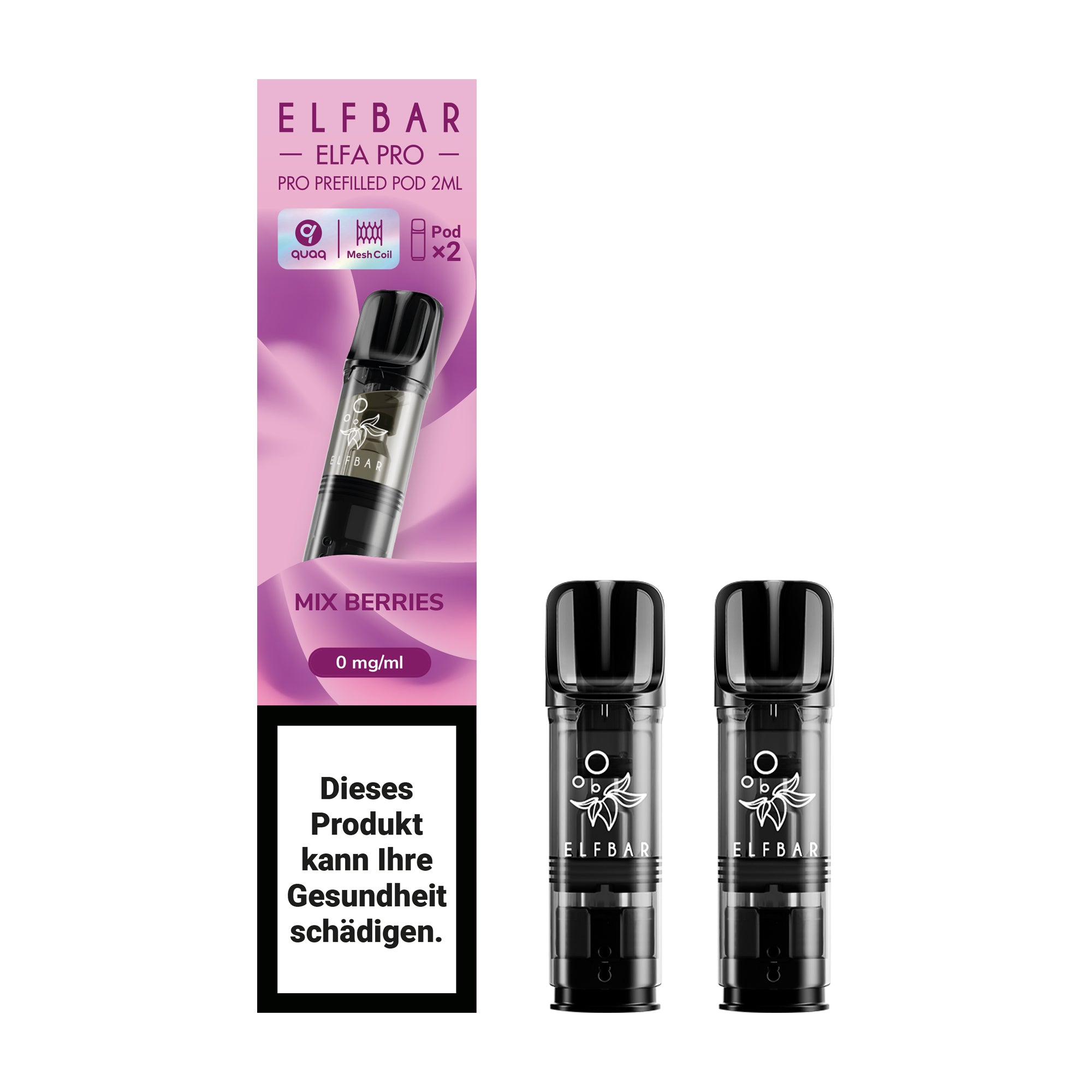 elfbar elfa pro pods ohne nikotin mit mix berries aroma, 2 pods mit 1200 puffs