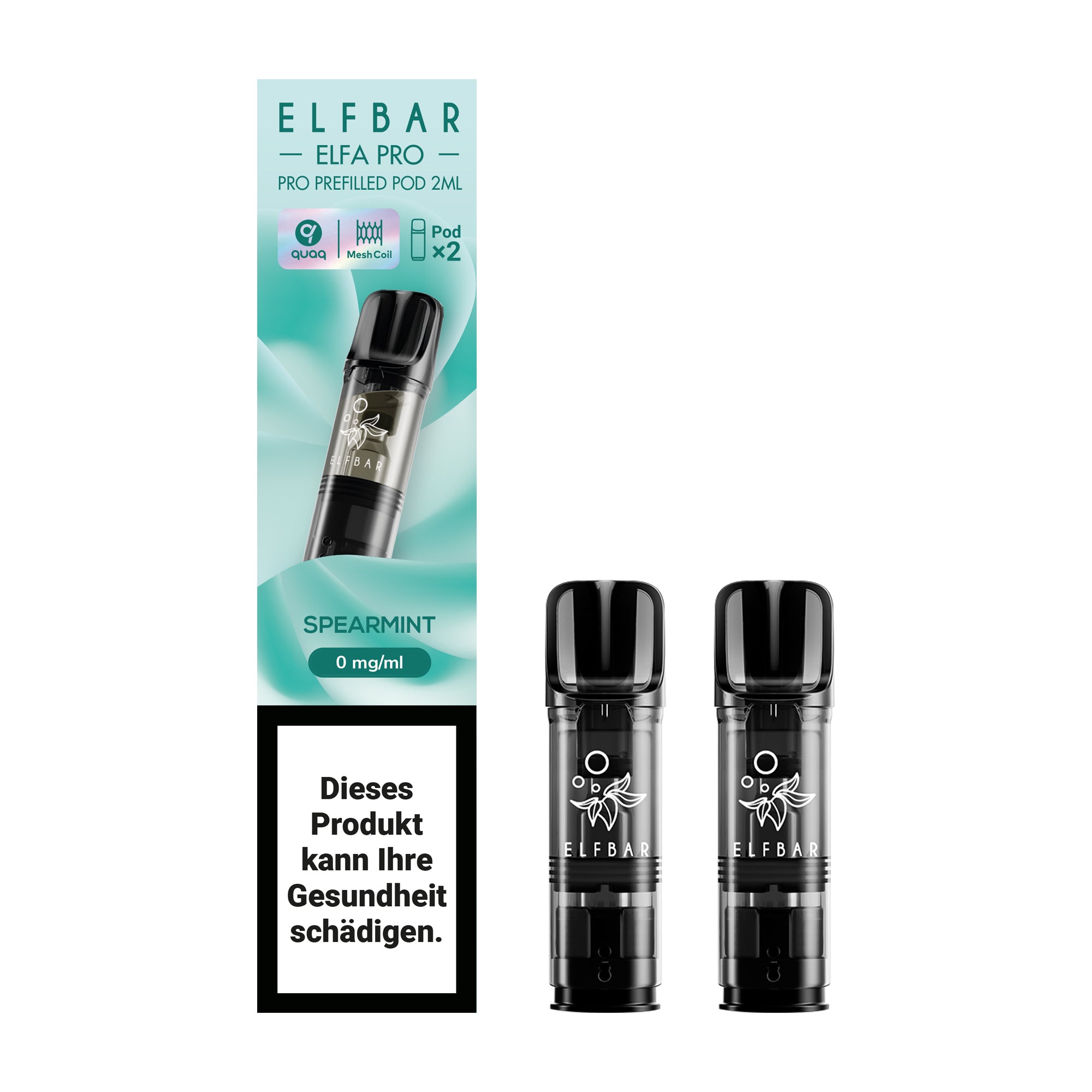 elfbar elfa pro pods ohne nikotin mit spearmint aroma, 2 pods mit 1200 puffs