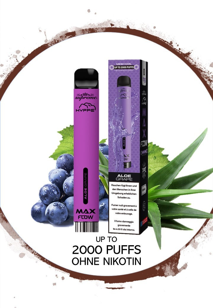 hyppe max flow ohne nikotin 2000 puffs aloe grape