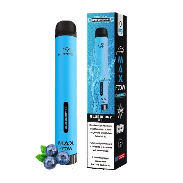 vapes hyppe max flow 2000 puffs ohne nikotin, blueerry ice