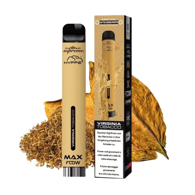 vapes hyppe max flow 2000 puffs ohne nikotin, virginia tobacco