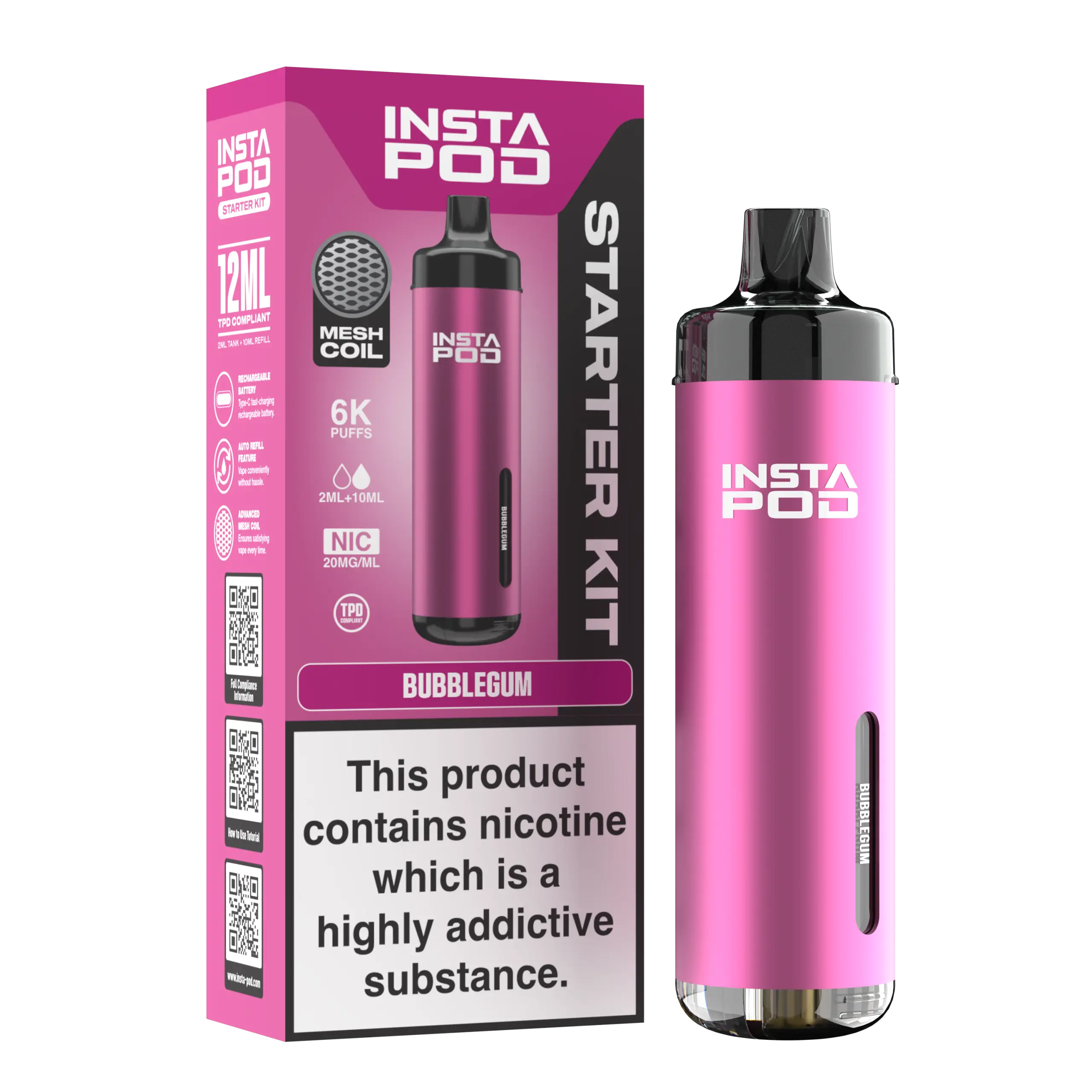 Insta Pod Vape Einweggerät 6000 Puffs – E-Zigarette im Geschmack Bubblegum