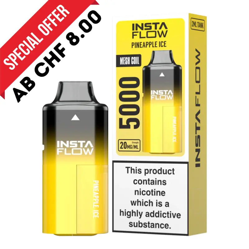 INSTAFLOW 5000 pineapple ice so einweg e zigarette mit ananas und menthol geschmack vorgefuellt mit integriertem akku und zugautomatik