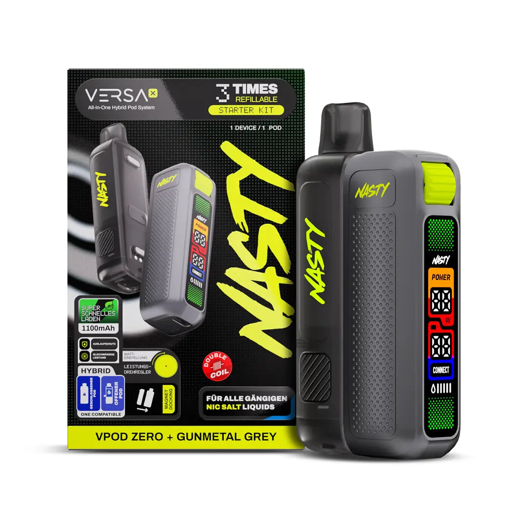 NASTY versa x podsystem starter kit gunmetal wiederaufladbares vape system modernes design pod kompatibel made in china
