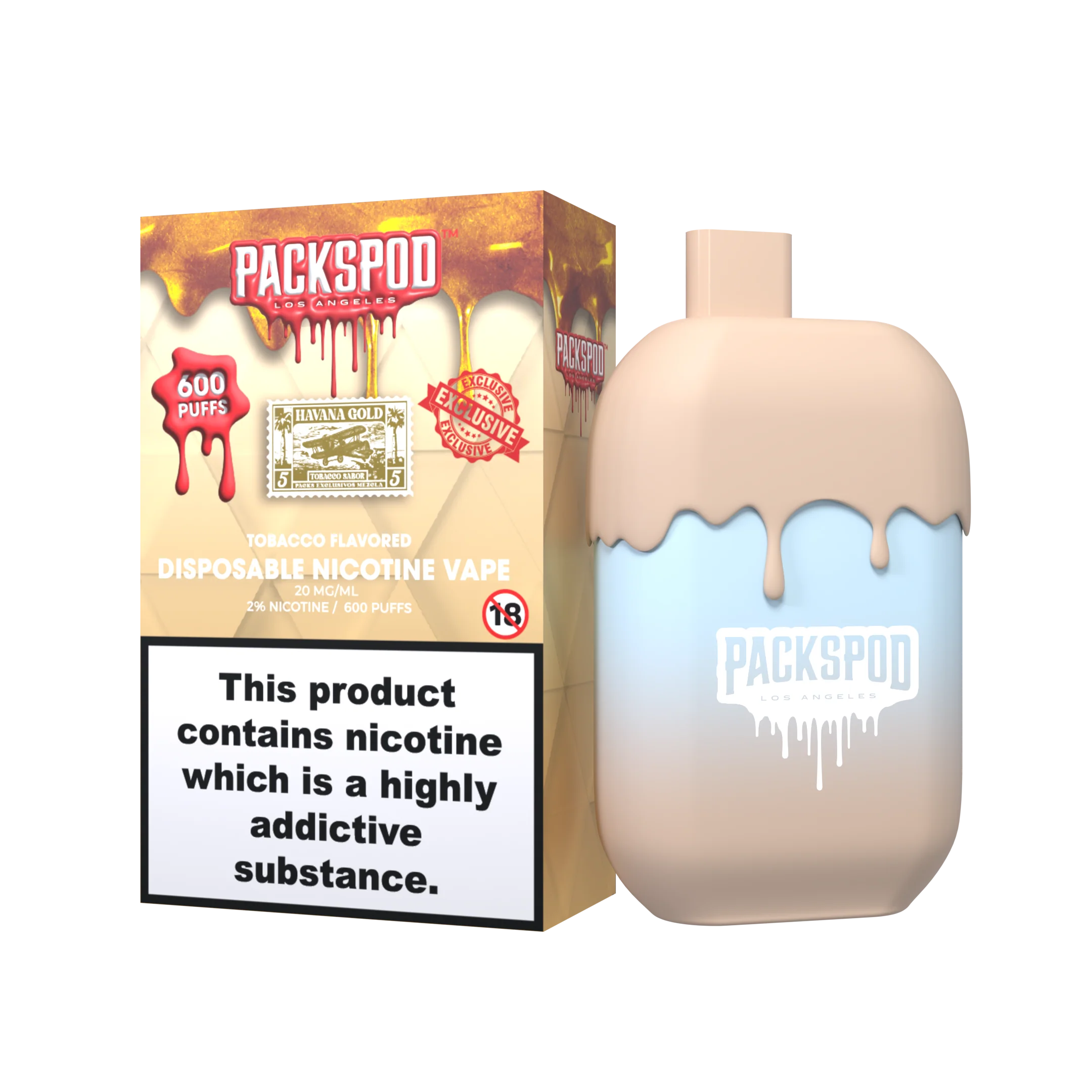packspod vape los angeles mit 20mg nikotin 600 puffs havana gold tobacco