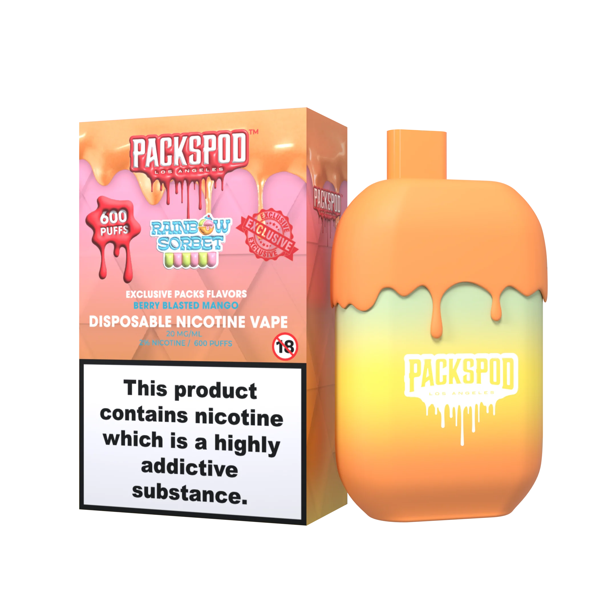 packspod vape los angeles mit 20mg nikotin 600 puffs rainbow sorbet berry mango