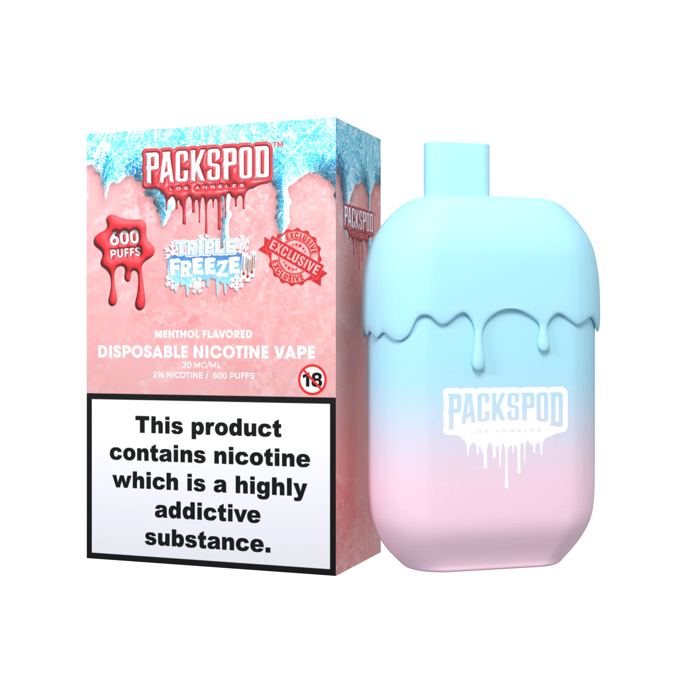 packspod vape los angeles mit 20mg nikotin 600 puffs triple freeze menthol