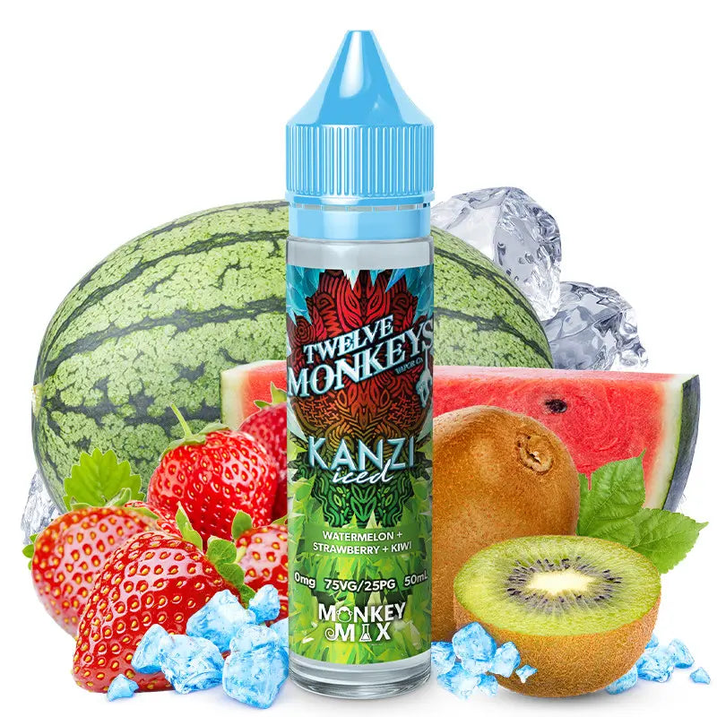 e-liquid twelve monkeys 50ml ohne nikotin, kanzi iced watermelon strawberry kiwi