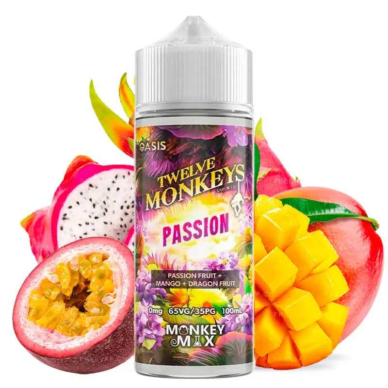 e-liquid twelve monkeys 100ml ohne nikotin, passion maracuja mango drachenfrucht