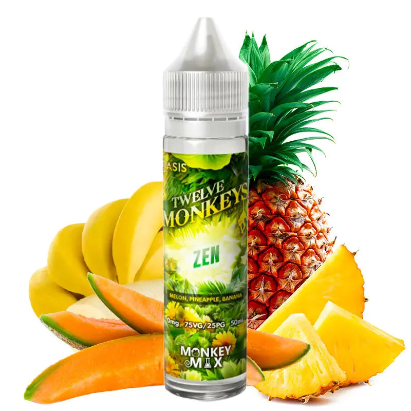 e-liquid twelve monkeys 50ml ohne nikotin, ZEN melonen, ananas, banane