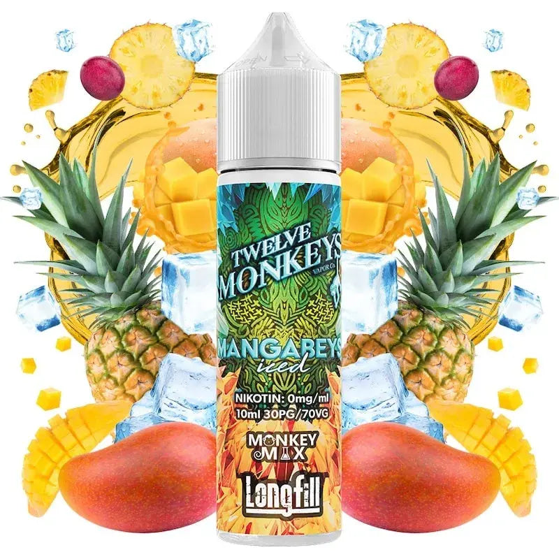 TWELVE MONKEYS mangabeys iced longfill aroma nachfuellflasche mit fruchtigem menthol aroma fuer e zigaretten in plastikflasche