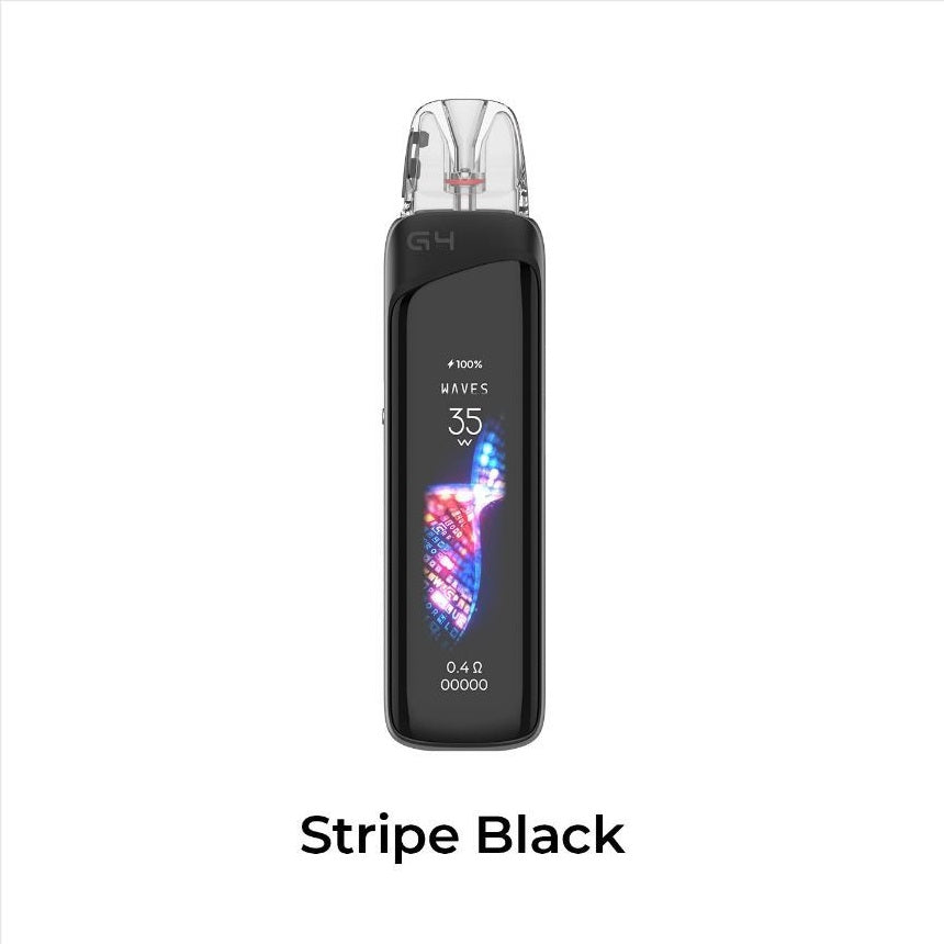 UWELL caliburn g4 pro stripe black pod system e zigarette geraet in schwarzer ausfuehrung mit integriertem akku und display