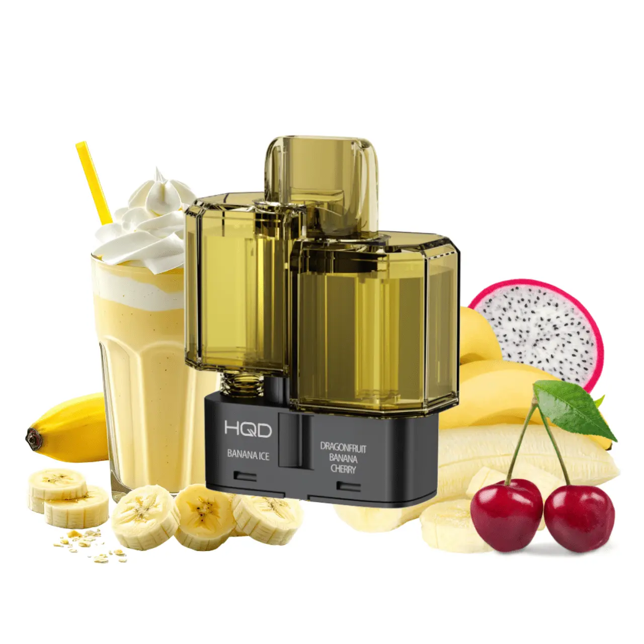 HQD dual 35k pod banana ice und dragonfruit banana cherry 20mg vape pod mit banane ice und drachenfrucht banane kirsche aroma nikotinsalz