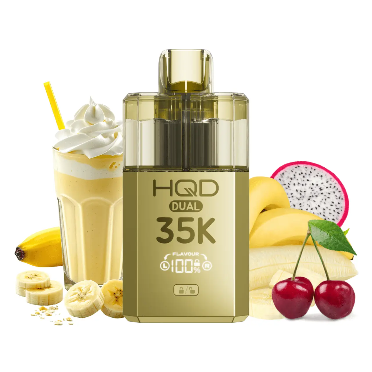 HQD dual 35k starter kit banana ice und dragonfruit banana cherry 20mg vape kit mit banane ice und drachenfrucht banane kirsche aroma nikotinsalz
