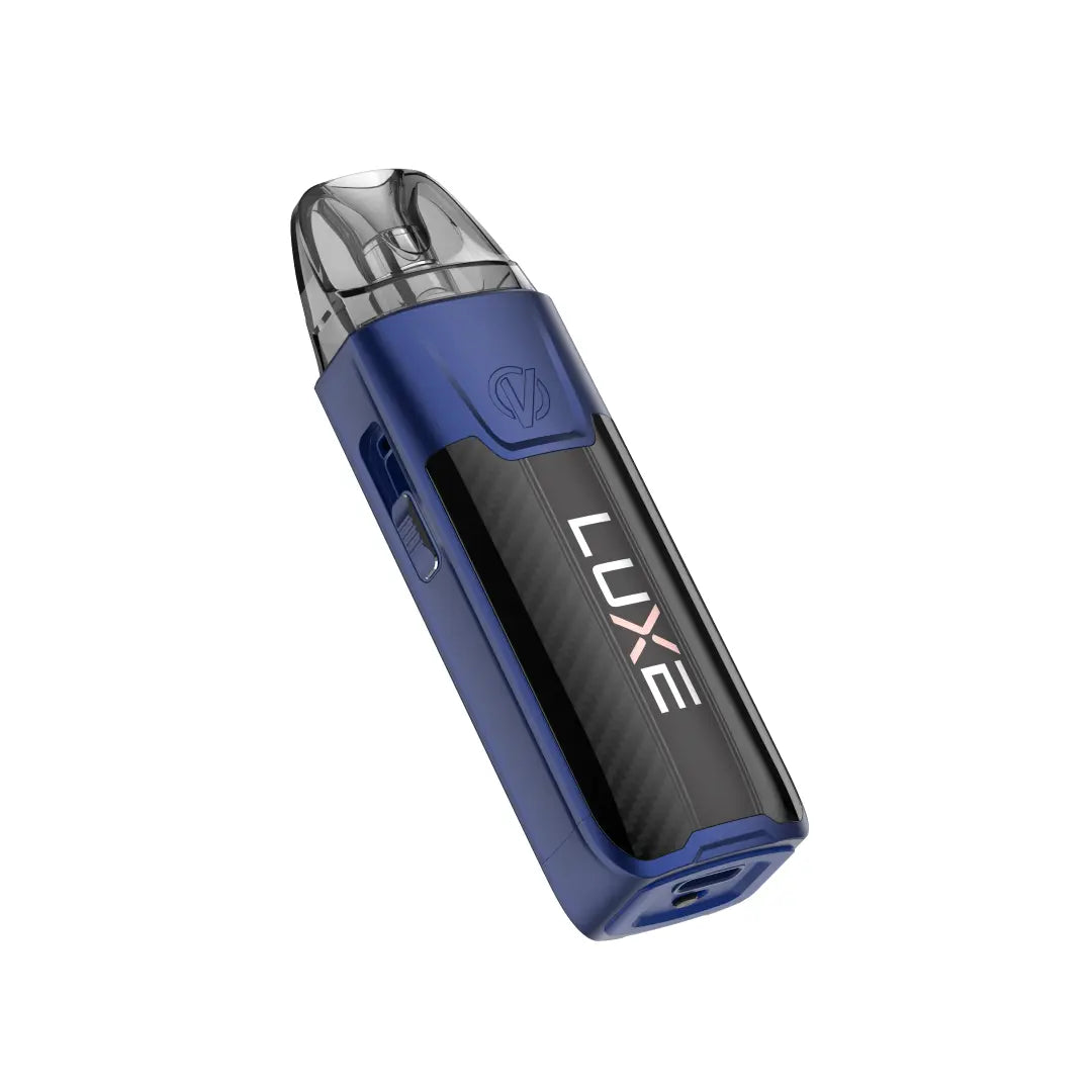VAPORESSO xr max 2 blau back pod system e zigarette geraet rueckansicht in blauer ausfuehrung mit integriertem akku und display