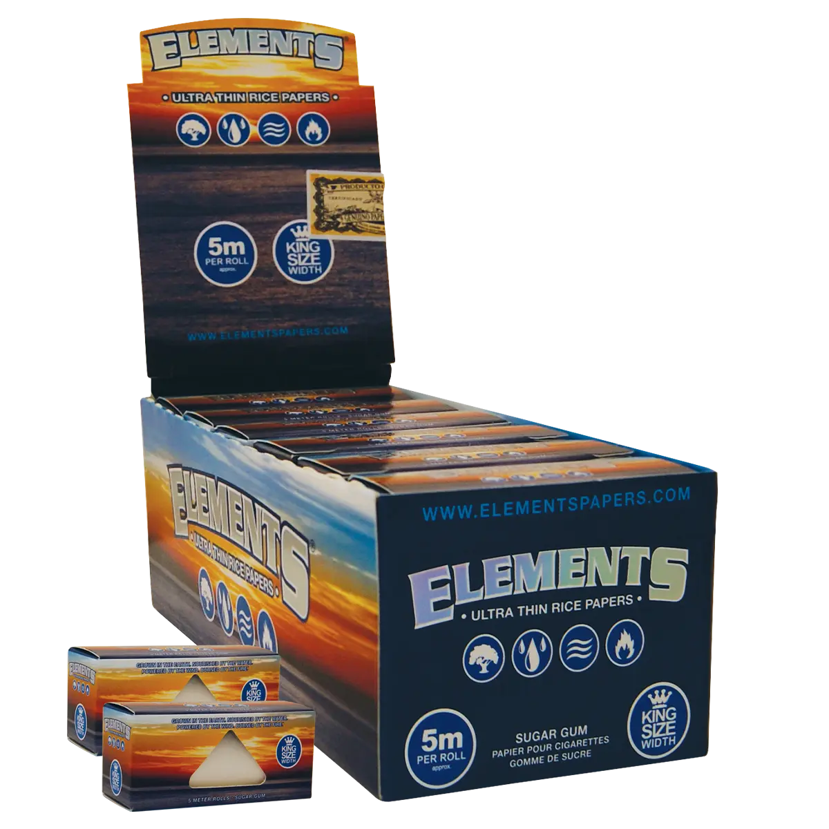 ELEMENTS king size rolls zigarettenpapier kiste mit mehreren packungen aus reispapier extra duenn