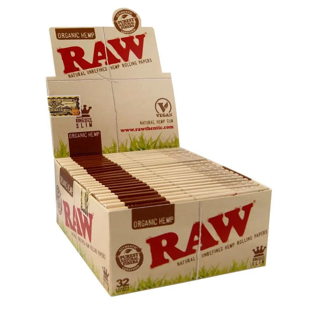 RAW organic king size slim zigarettenpapier kiste aus bio hanf ungebleicht fuer selbstgedrehte zigaretten