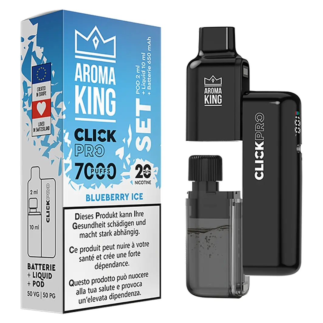 AROMA KING click pro set blueberry ice 20mg pod kit mit erdbeere eisiger heidelbeere