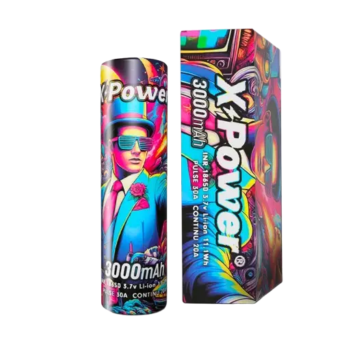 X Power 18650 3000mAh Lithium-Ionen Akku, wiederaufladbare Hochleistungs-Batterie im 18650 Format für E-Zigaretten, Vape Mods und elektronische Geräte, 3,7V Li-Ion Akku mit hoher Entladungsleistung und zuverlässiger Kapazität für lange Nutzungsdauer.
