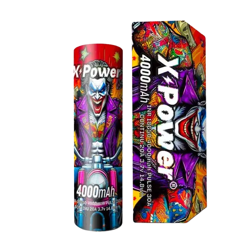 X Power 18650 4000mAh Lithium-Ionen Akku, wiederaufladbare Hochleistungs-Batterie im 18650 Format für E-Zigaretten, Vape Mods und elektronische Geräte, 3,7V Li-Ion Akku mit hoher Kapazität und stabiler Entladung für lange Laufzeit und zuverlässige Energieversorgung im täglichen Einsatz.