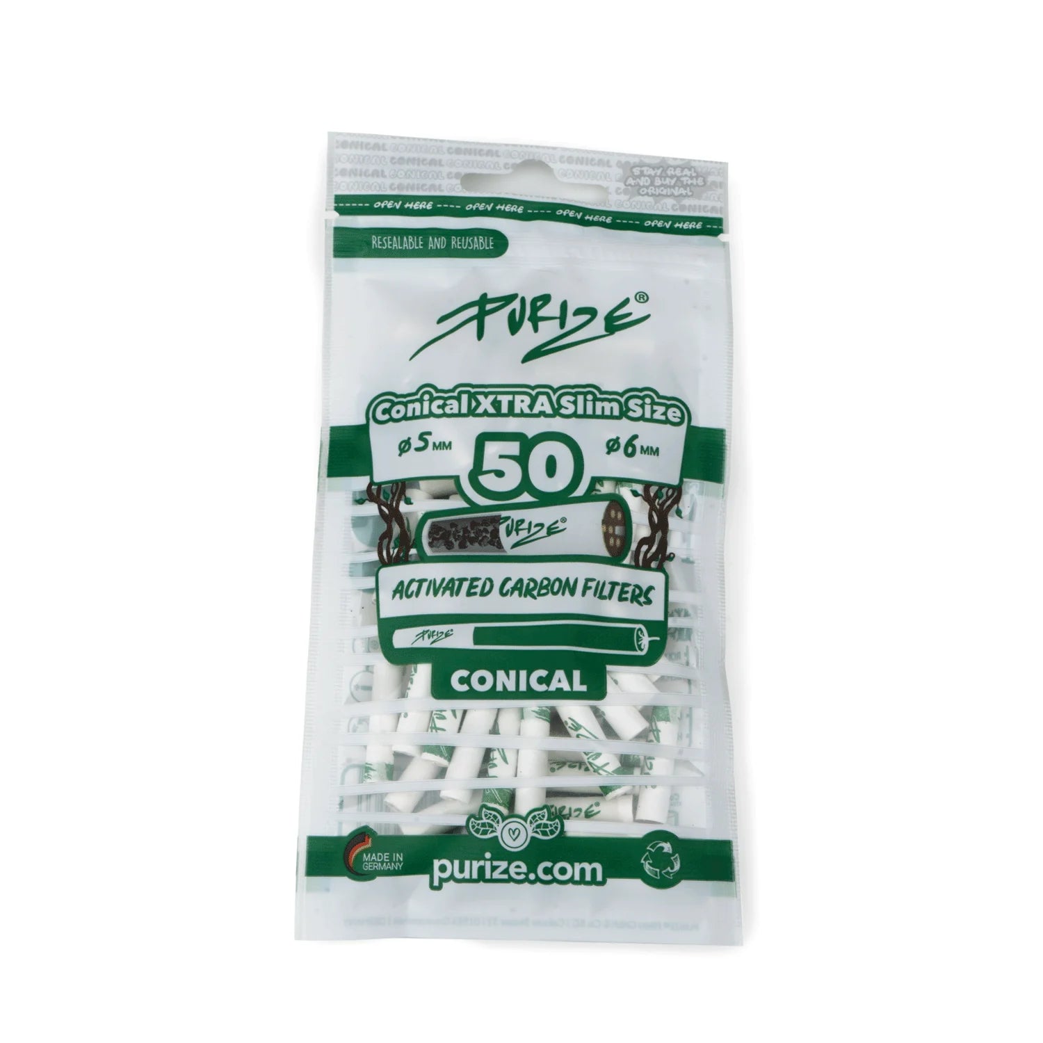 Aktivkohlefilter Purize XTRA Slim Size Conical Konisch - 50er