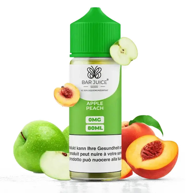 BAR JUICE e liquid apple peach 80ml nachfuellflasche mit apfel und pfirsich geschmack fuer e zigaretten in plastikflasche 0mg nikotin