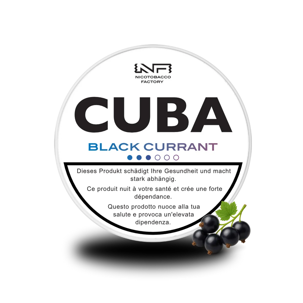 CUBA Snus White Black Currant – tabakfreie Nicotine Pouches mit kräftigem Schwarze-Johannisbeere-Aroma im Slim-Format, bis 16 mg Nikotin