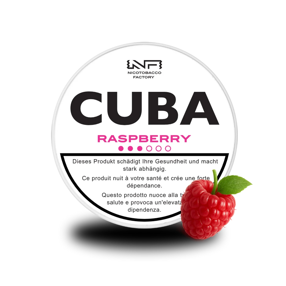 CUBA Snus White Raspberry – tabakfreie Nicotine Pouches mit fruchtigem Himbeer-Aroma im Slim-Format, bis 16 mg Nikotin