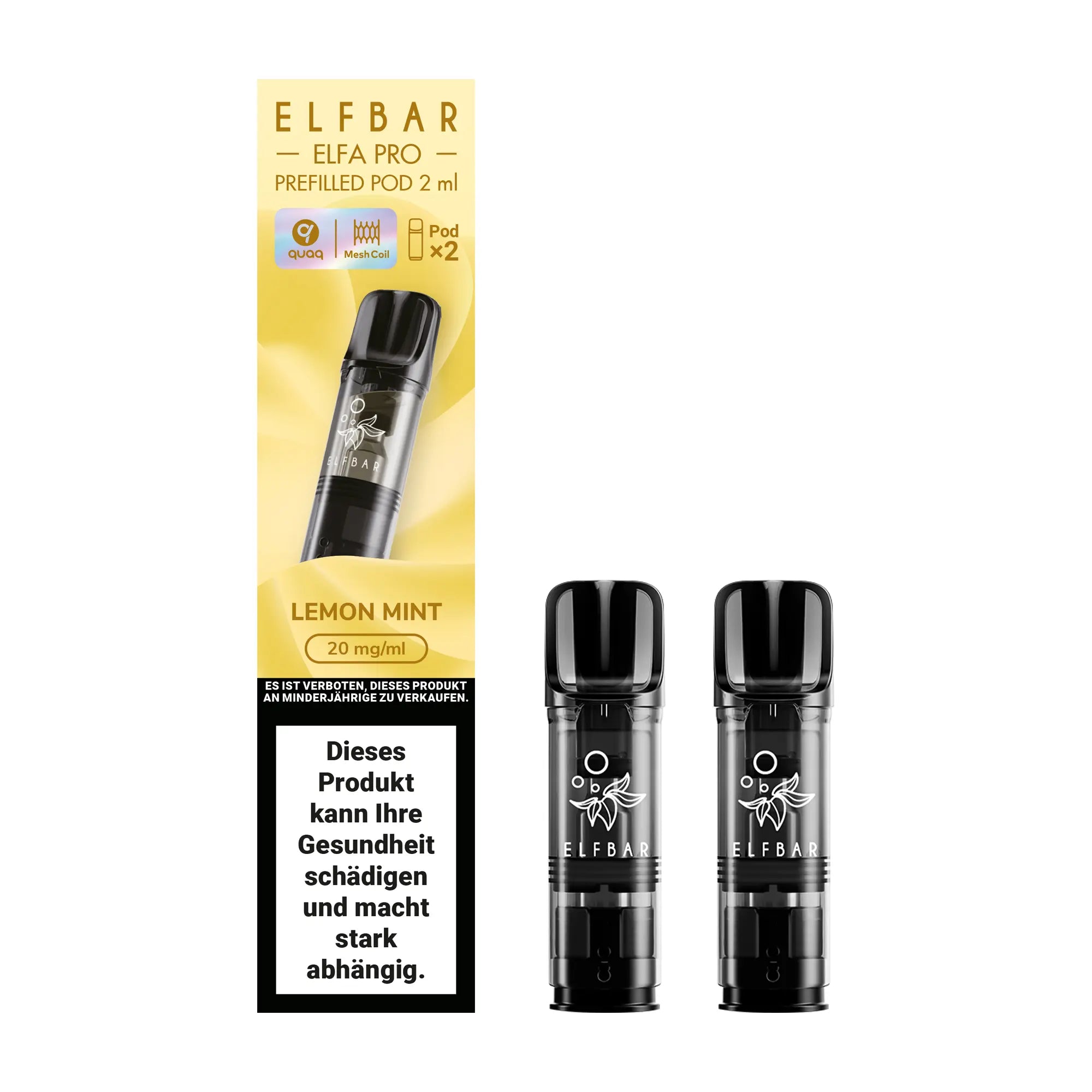 elfbar elfa pro pods 20mg mit zitrone minze aroma, 2 pods mit 1200 puffs