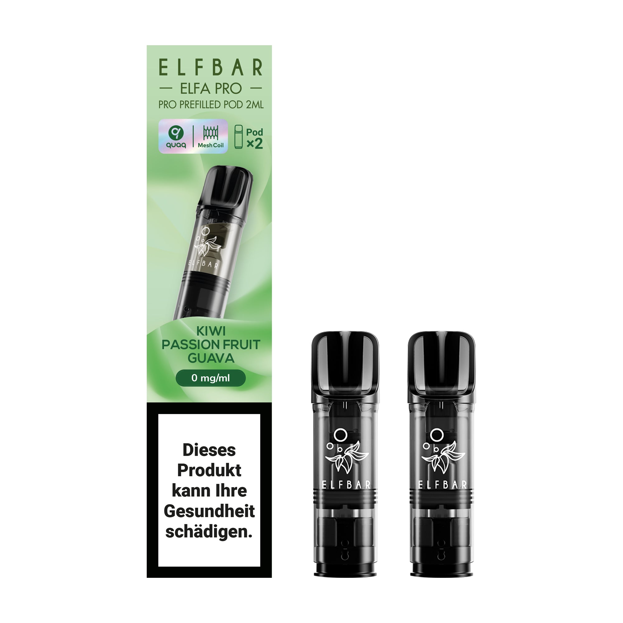 elfbar elfa pro pods ohne nikotin mit kiwi passion fruit guava aroma, 2 pods mit 1200 puffs