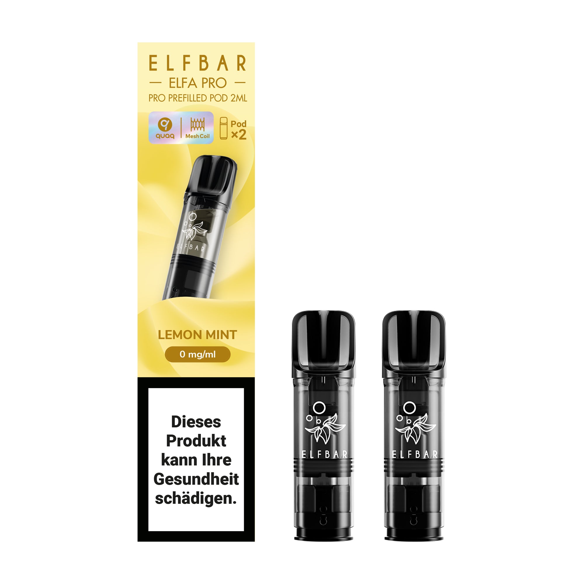 elfbar elfa pro pods ohne nikotin mit lemon mint aroma, 2 pods mit 1200 puffs