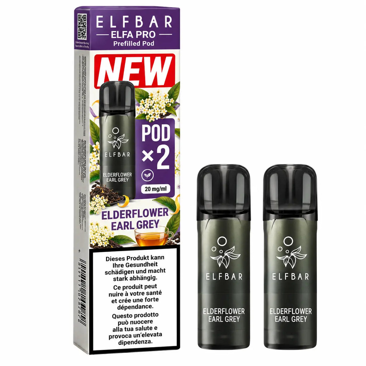 Elfbar Elfa Pro V2 Pods 20mg - Elderflower Earl Grey 2er Pack