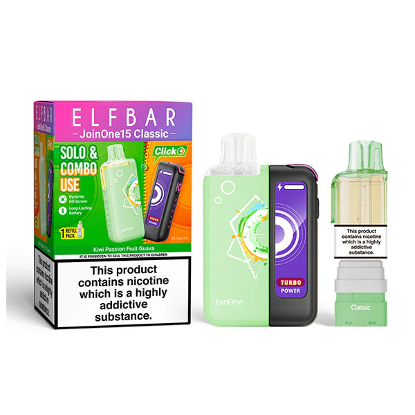 ELFBAR JOIN ONE 15 CLASSIC kiwi passion fruit guava 20mg kit mit pod und usb c akku