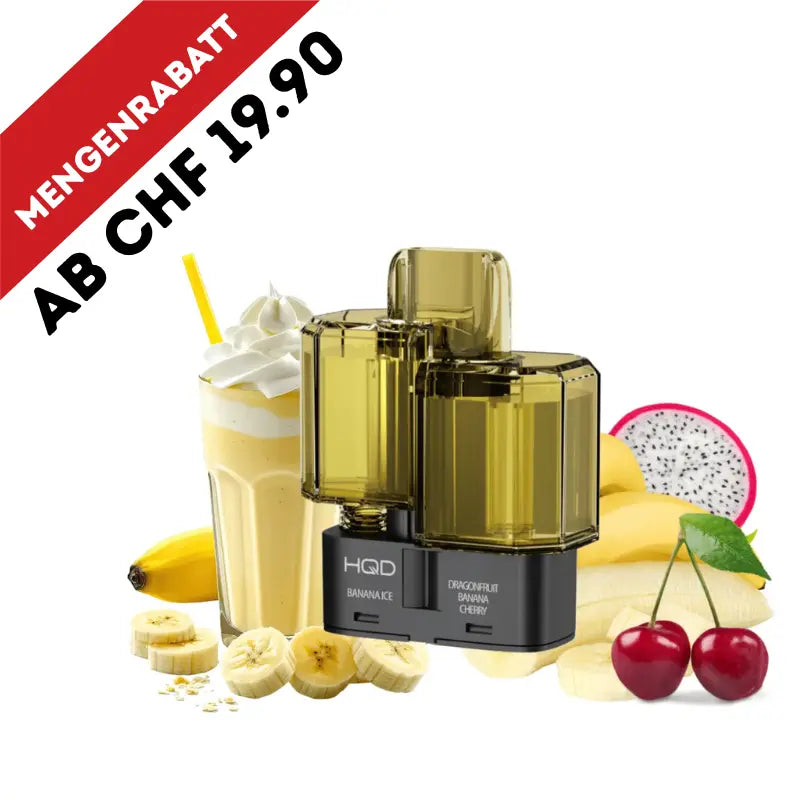 HQD Dual 35K Pod - Banana Ice & Dragonfruit Banana Cherry 20mg