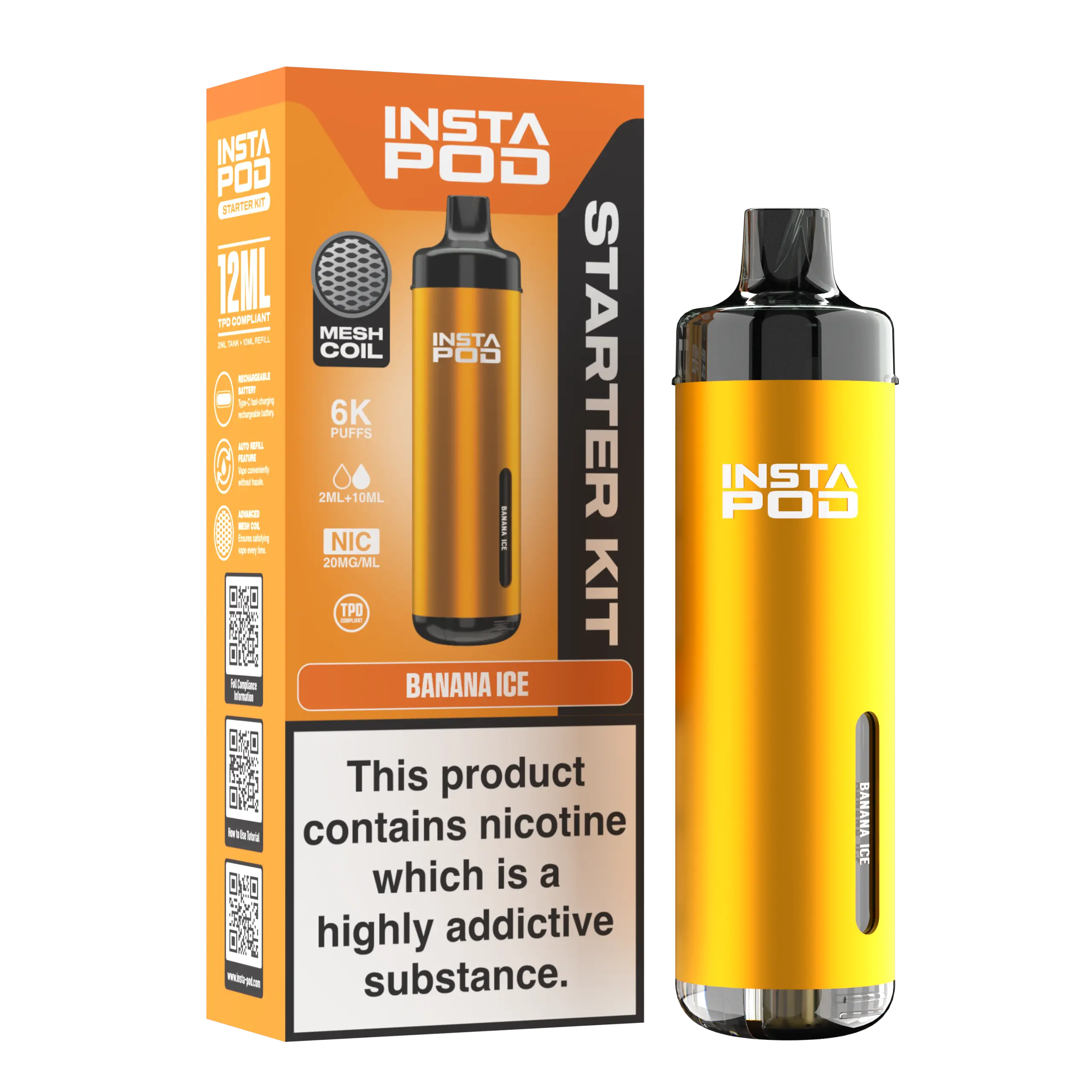 Insta Pod Vape Einweggerät 6000 Puffs – E-Zigarette im Geschmack Banana Ice
