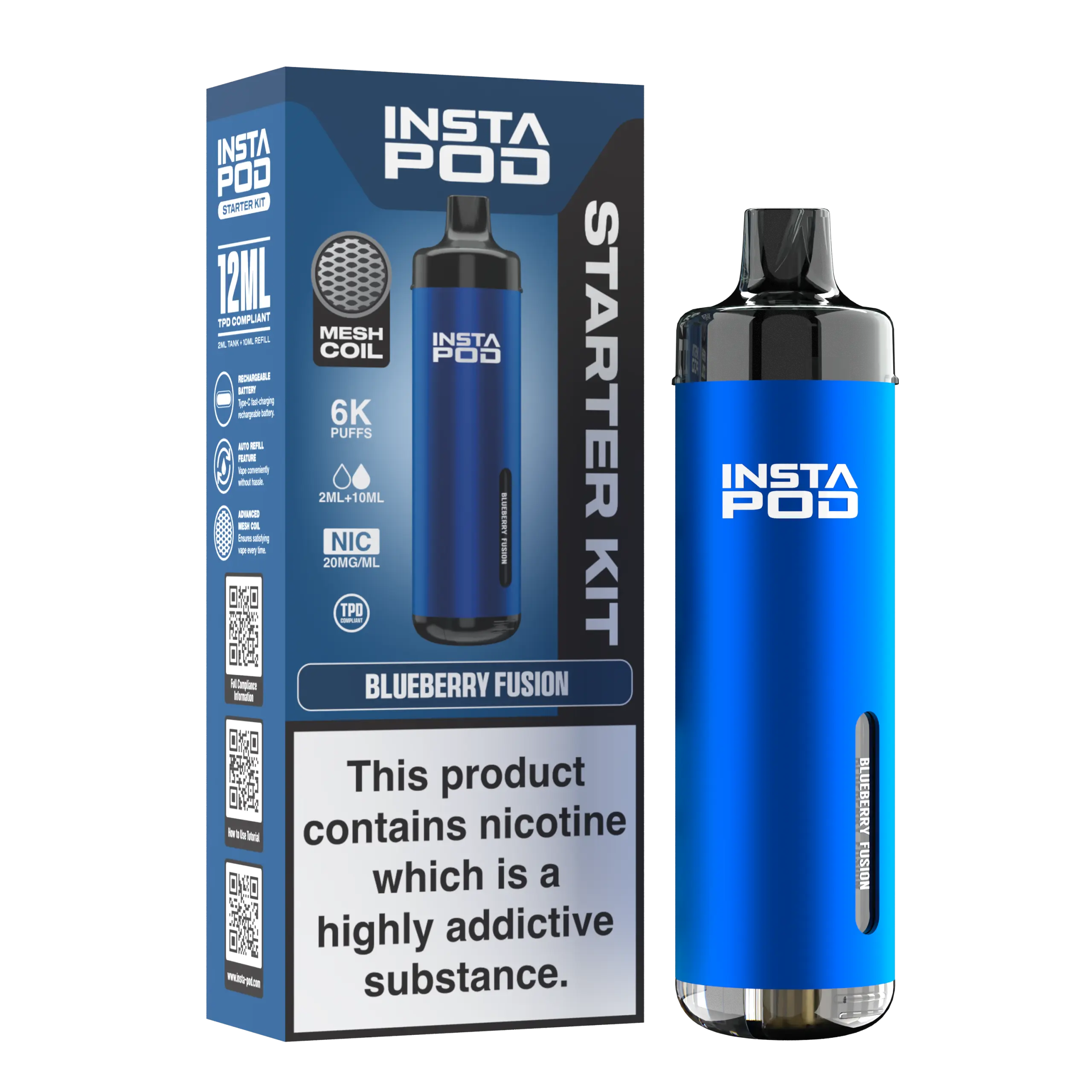 Insta Pod Vape Einweggerät 6000 Puffs – E-Zigarette im Geschmack Blueberry Fusion