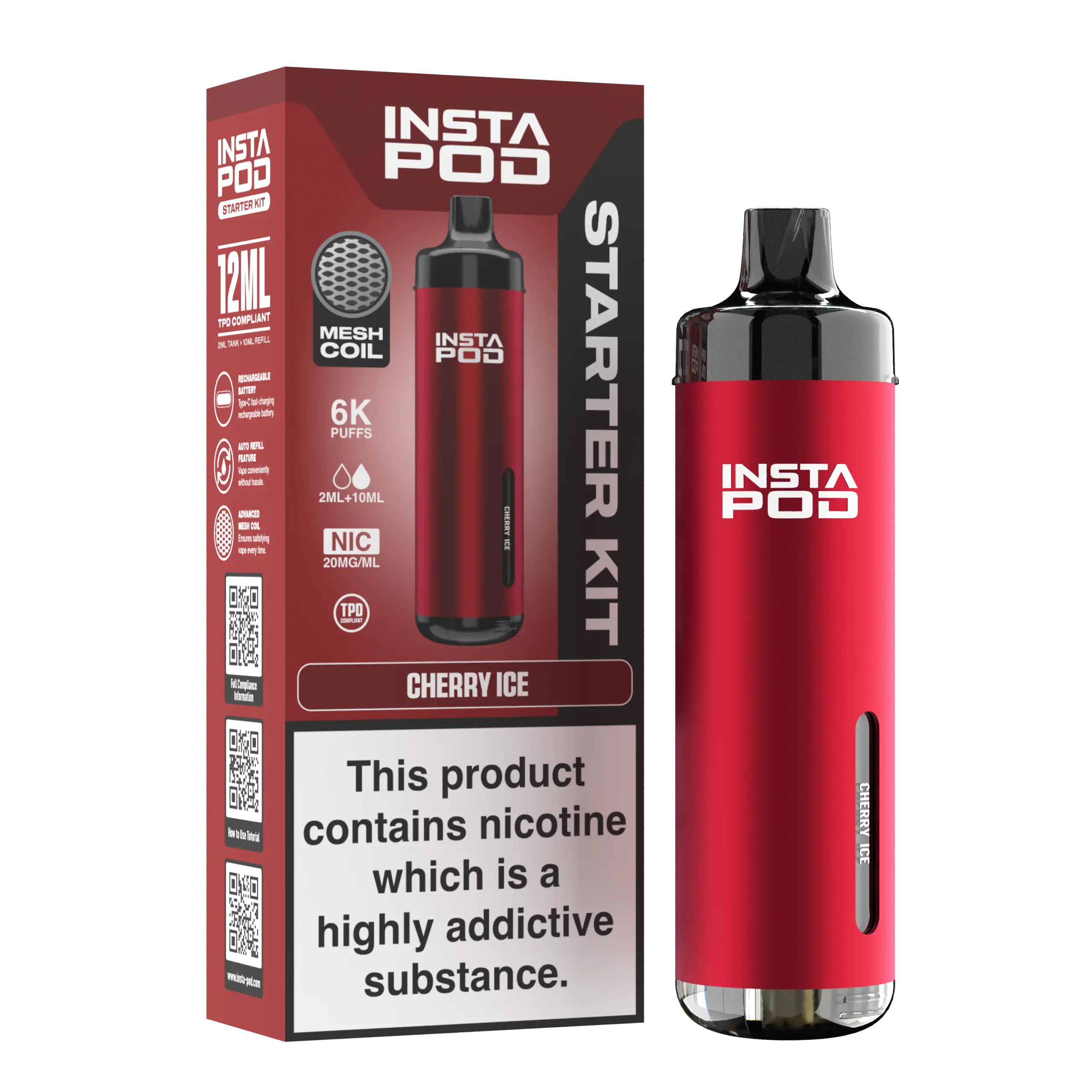 Insta Pod Vape Einweggerät 6000 Puffs – E-Zigarette im Geschmack Cherry Ice