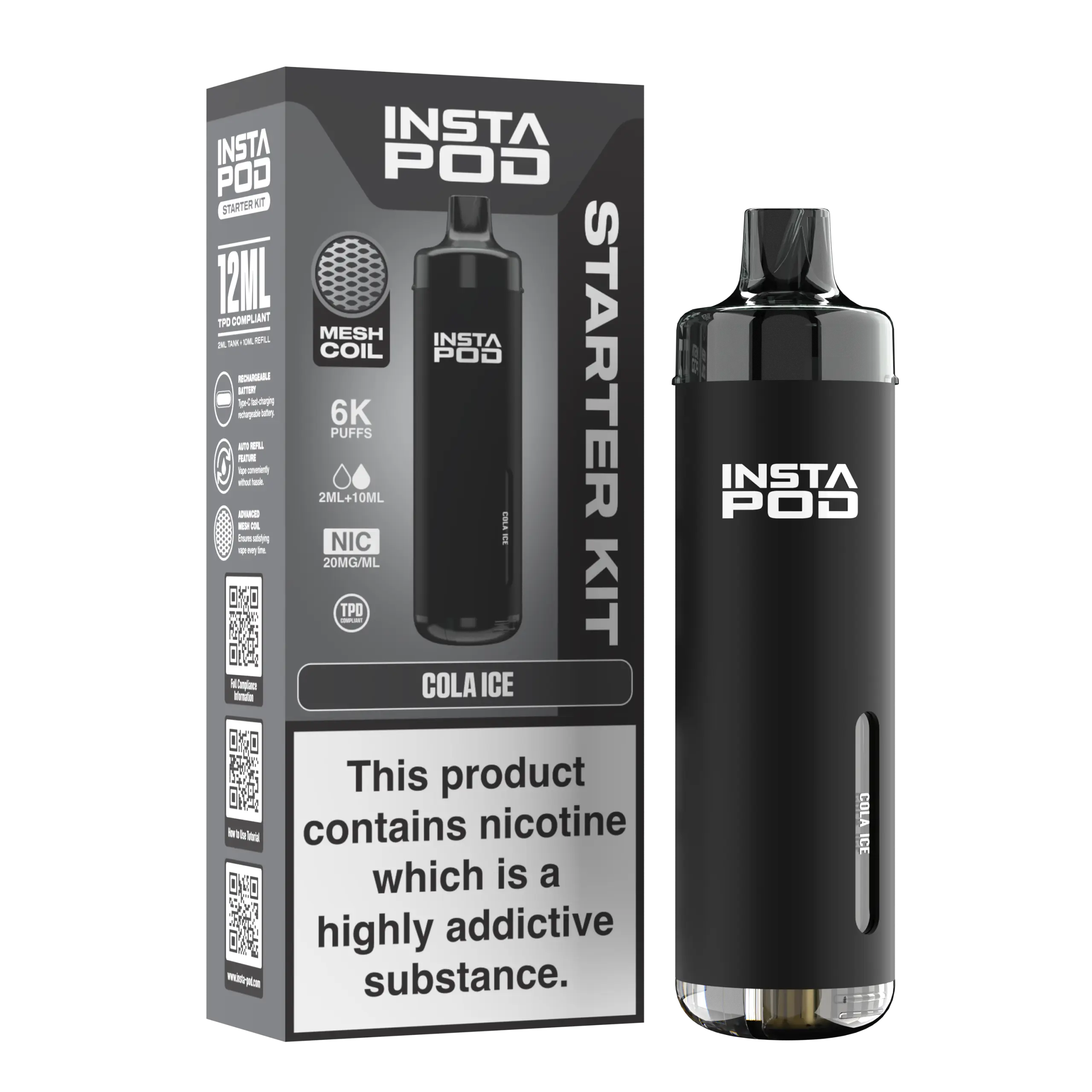 Insta Pod Vape Einweggerät 6000 Puffs – E-Zigarette im Geschmack Cola Ice