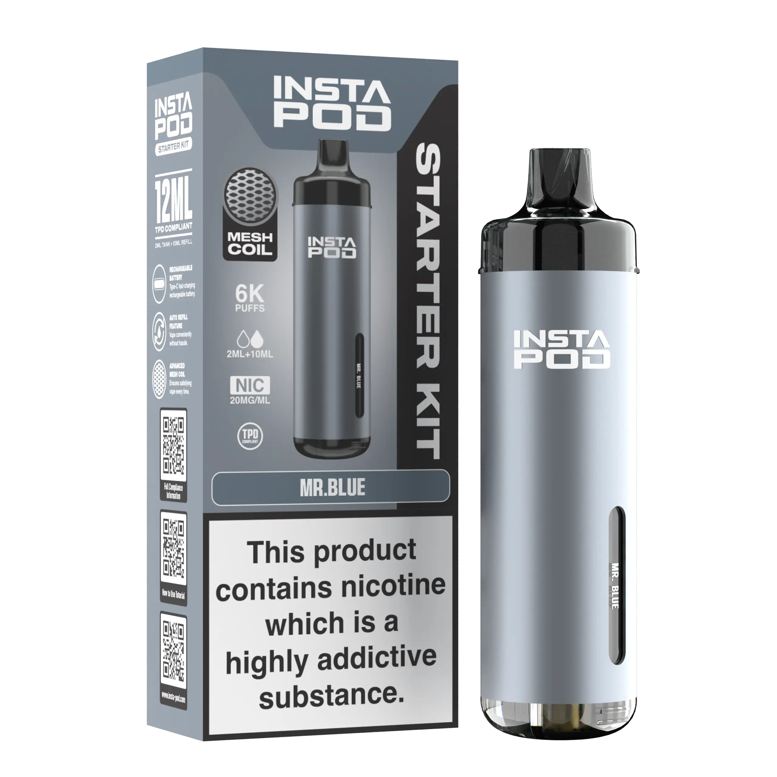 Insta Pod Vape Einweggerät 6000 Puffs – E-Zigarette im Geschmack Mr.Blu.