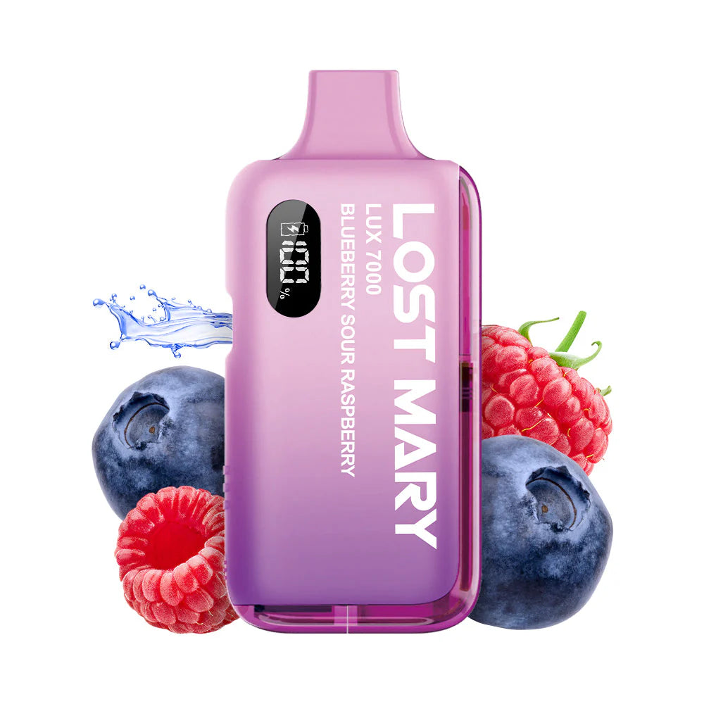 LOST MARY lux 7000 blueberry sour raspberry einweg e zigarette mit blaubeere und saurer himbeere geschmack vorgefuellt mit integriertem akku und zugautomatik