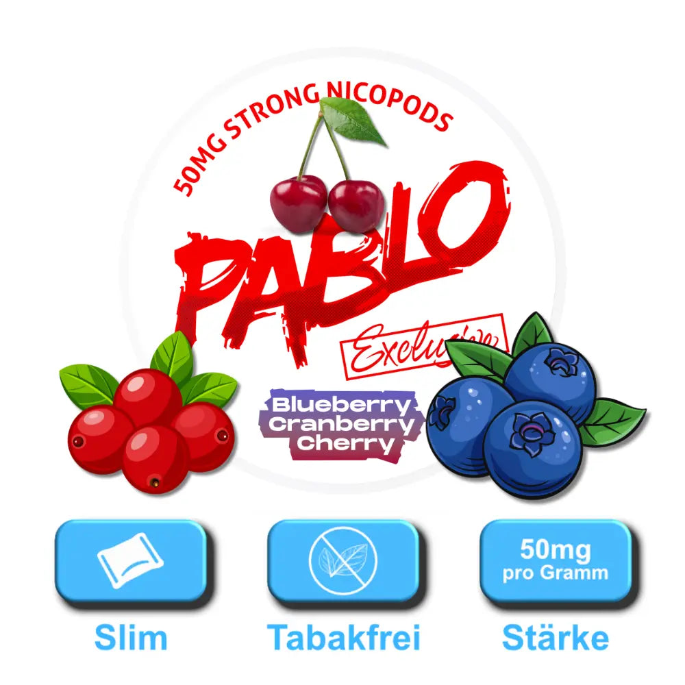 pablo exclusive snus blueberry cranberry cherry dose slim format 50mg